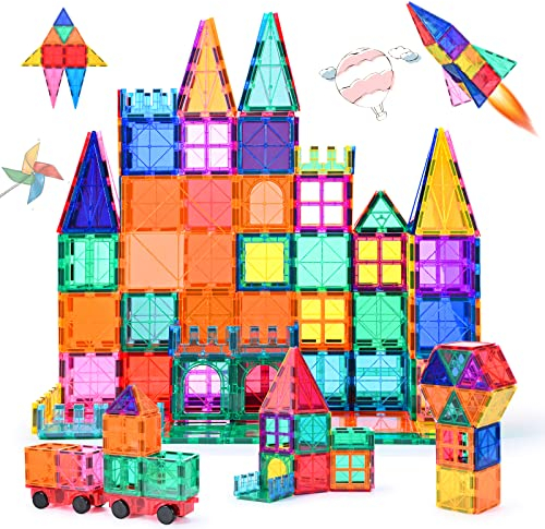 Katiago Construction Magnétiques Enfants Jouet 100 Pièces Jeu de Construction Éducatifs Cadeau pour Garçons et Filles Jouets Magnétiques Plus Forts Blocs deJeux de Construction STEM 3 Ans +