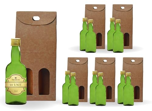 Pack de 20 Mini Botellas de Vino de Oporto de 50 ml Con Tapón de Rosca Dorado y Caja para 2 - Muestras de Alcohol - Regalos, Bodas