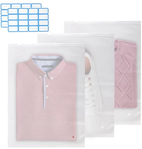Zip Beutel Groß Wiederverwendbar 30 Stück 40x30cm Gefrostet Zipper Beutel mit Selbstklebend Etiketten Ziplock Beutel Zip Tüten Zip-Beutel Aufbewahrungsbeutel für Kleidung Unterwäsche Schuhe Kosmetik