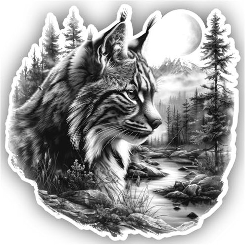 Samunshi® Luchs in Wald Szene Aufkleber Vollmond Car Decal Sticker für Mofa Fahrrad Roller oder Auto Sticker Fahrrad Mtb Mountainbike Rennrad Aquarell Illustration Sticker 15x15cm