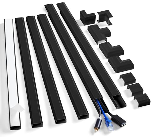 ZhiYo 2.4m Cable Trunking Kit, Paintable Mini Trunking for TV Cables | 6 x L400mm W25mm H13mm, Wire Hiders for Wall Mount TV, Cable Management Concealer, Black