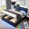 Bett 140x200 mit LED und USB(Unterstützt Kabelloses), Polsterbett 140x200cm mit Kopfteil und Stauraum, Doppelbett mit Lattenrost, Stauraumbett Jugendbett Modernes Bettgestell aus PU -Schwarz
