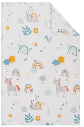 s.Oliver Kinderdecke 100x150 cm - Polyesterflausch Decke, warm & waschbar, Kuscheldecke Regenbogen und Einhorn Kinder weiß bunt
