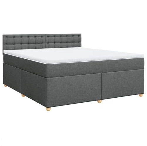 vidaXL Boxspringbett, Polsterbett Bett mit Matratze Matratzenauflage, Bettgestell mit Kopfteil Lattenrost, Doppelbett für Schlafzimmer, Dunkelgrau 180x200cm Stoff