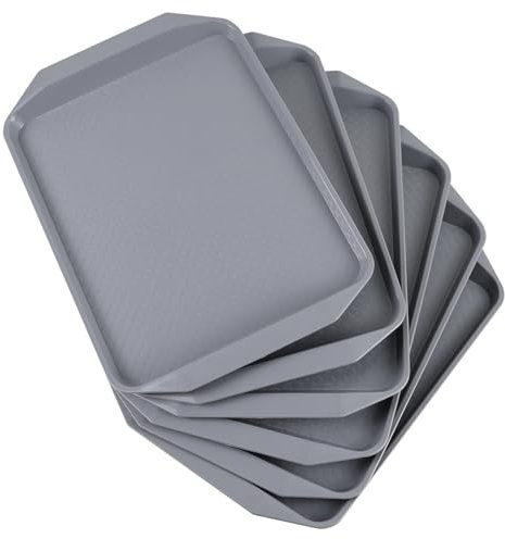 Zopnny Anti-Slip Food Serving Tray with Handles, BPA-Free Plastic, Lightweight & Durable, Non-Slip Trays for Eating & Drinks (Set of 6, Grey)