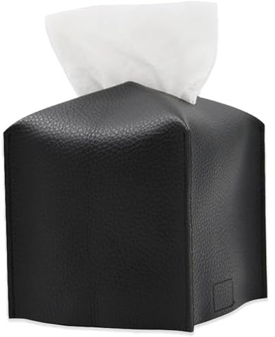Quadratisch Taschentuchbox, Faltbar Papiertuch Behälter, PU Leder Quadratischer Taschentuch Box Halter, Taschentuchspender, für Esszimmer Badezimmer Schlafzimmer Auto Büro, Schwarz