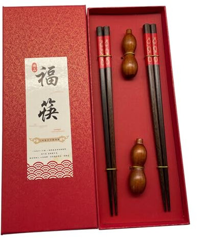 Set de Regalo para Palillos, 5 Pares Palillos de Bambu Japoneses Chopsticks Reutilizables, Palillos de Madera Palillos chinos Palillos Sushi, Regalo Hecha a Mano(Rojo)