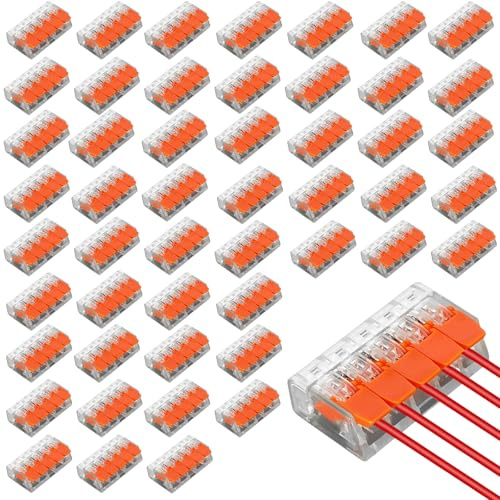 50 Stück Kabelverbinder 5-Leiter, Klemmen bis 4 mm², Verbindungsklemmen Klemme mit Betätigungshebel, Kabelklemmen Elektro, Klemme Lüsterklemmen für Feste Kabe