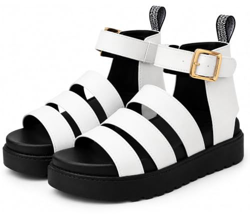 Generation-Plus+ Women’s Gladiator Sandals Summer Strappy Flat Sandals with Buckle Closure, Comfortable Lightweight Walking Shoes for Women & Girls (EU 36-41)