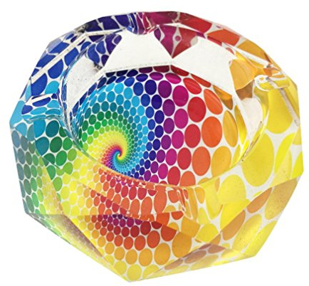 Beau cendrier transparent en forme d'ocenchevêtrement de 9,9 cm de diamètre en verre de cristal avec 4 rainures pour la maison, le bureau, la table (pois colorés)