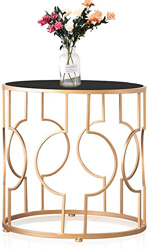 Table Basse Salon Table d'appoint Nordique en Fer forgé, Table Basse de Salon, Table d'appoint, Table Ronde en Verre trempé, 2 Tailles