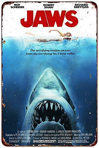 Blechschild Custom Kraze 1975 Jaws Film Vintage Look Reproduktion Metallschild 8 x 12