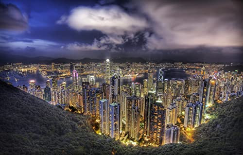 LHJOYSP Puzzel 1000 Teile City Sky Lights Hong Kong Skyscrapers Valley 75x50cm