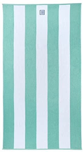 Cottera® Strandhandtuch Soho, Strandtuch, 100x180cm groß | Weiß Mint Gestreift | Badetuch XXL aus 100% Baumwolle, Zertifiziert. Nachhaltig produziert in Portugal (Weiß/Mint)