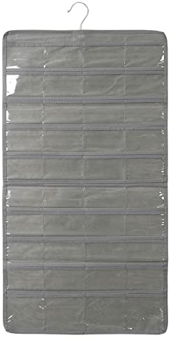 SAVORLIVING Hanging Jewelry Organizer, Dual Sided Closet Earring Storage with Hanger, 80 Clear Pockets Storage for Jewelry Necklaces, Bracelets (Grey)