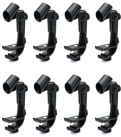 QWORK Drum Microphone Holder, 8 Pack Adjustable Drum Microphone Clip, Ring Mounting Clip Snare Drum Clip Sleeve, Mic Hoop Rim Snare Clamp, Black