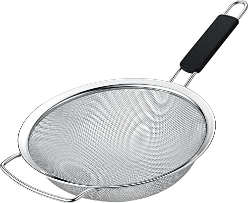 Kafoor 9 Large Extra Fine Mesh Strainer with thermo plastic rubber handle - Sieve Fine Mesh Stainless Steel - Ideal to Strain Pasta, Quinoa and Rice.