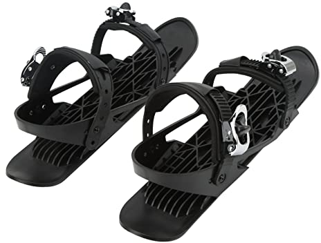KIMISS Mini-Ski Mini-Ski-Skates ABS, Nylon, Aluminiumlegierung, Schwarze Mini-Skischuhe, Schwarze, Frei Größenverstellbare Bindung, Outdoor-Mini-Snowboard-Skischuhe für Waldwege