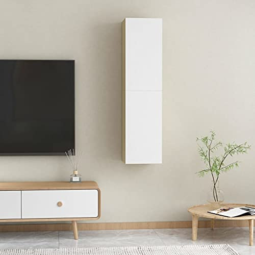 Homvdxl Floating TV Unit TV Stand, 2 Pcs Wall Mounted Entertainment Center Modern Media Console Cabinet with Storage Under TV Shelf for Living Room Bedroom, 60x30cm - White+Oak