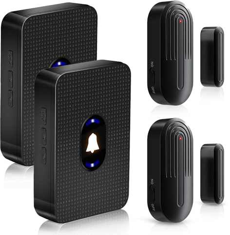 DAYTECH Allarme senza fili per porte e finestre, campanello aperto, allarme di ingresso per casa, negozio, ufficio, portata di funzionamento 100 m, fino a 80.000 usi, 2 ricevitori e 2 sensori