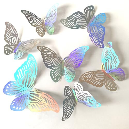 48Stk Schmetterlinge Deko Wandaufkleber, 3D Schmetterlinge Aufkleber Schultüte Deko Ausgeschnittene Schmetterling Sticker für DIY Heim Party Wänden Deko, Kuchen Tortendeko Schmetterlinge Aufkleber