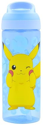 HOX POKEMON PIKACHU Reusable BPA free Kids Atlantic Water Hydration Bottle with built in Carry Loop, Flip Up Spout and removeable straw - 600ml, White