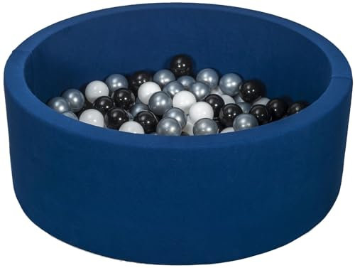 Velinda Bällebad Ballpool Kugelbad Bällchenbad Bällchenpool Pool +150 Bällen dunkelblau (Farbe der Bälle: schwarz, weiß, silberfarben)