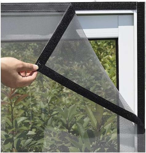 DIY red para gatos, pantalla autoadhesiva para ventana, red de insectos ajustable, red transparente para gatos, mosquitera (color: marco negro de malla gris, tamaño: 80 x 100 cm)