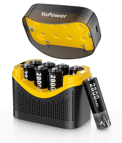AA Akkus Wiederaufladbar mit Ladegerät 8Pack | Akku Ladegerät AA für NiMH,Aufladbare Batterien AA NiMH 1.2V 2800mAh,Akku AA für Gigaset Telefon,Spielzeug,Kamera