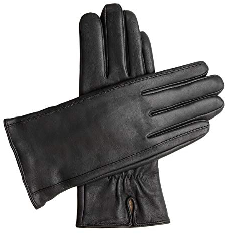 Downholme Klassische Lederhandschuhe mit Innenfutter aus Kaschmir für Damen (Schwarz, L)