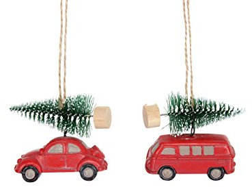 Gisela Graham Kunstharz Auto mit Tanne Set von 2 Sortiert
