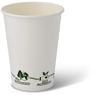 BIOZOYG 100x gobelets jetables 300 ml / 12 oz, Ø 90 mm blanc avec motif environnemental - gobelet carton sans plastique et en matériaux durables - gobelet cafe