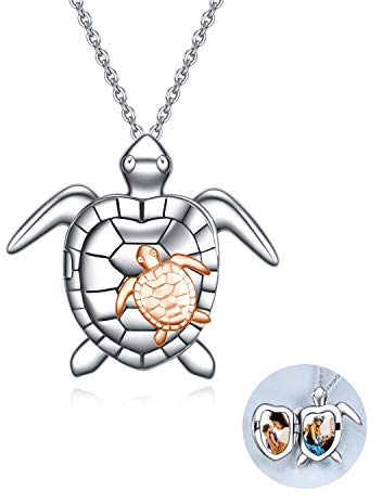 VONALA Schildkröten Medaillon Halskette Sterling Silver Damen Kette mit Foto niedlicher Tieranhänger Schmuck Geschenke für Frauen Mutter Tochter (Rosegold turtle)