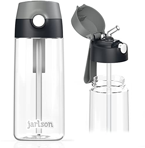 Jarlson® Trinkflasche Kinder EMI - TÜV geprüft - Wasserflasche 500ml - BPA frei - auslaufsicher - Kinderflasche mit Strohhalm - Tritan Flasche für Schule, Kindergarten, Fahrrad (Schwarz)