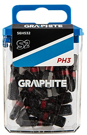 GRAPHITE Schlagbits PH3 x 25 mm, 20 Stück, 1/4“ Sechskant-Aufnahme, S2-Stahl, in Kunststoffbox