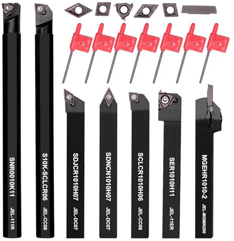 21 Pezzi Utensili Tornio per Metallo Tornio Turning Tool Multifunzione Duro Inserti Titolari Bar Alesatore con Chiavi per Supporto dell'Utensile con Inserti in Carburo (10 MM)