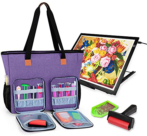 Luxja Diamond Painting Tragetasche, Malerei Aufbewahrungstasche für Licht Pad A3 LED, Leuchtkästen Tasche Organizer für Leuchttisch und Diamond Painting Zubehör, Lila