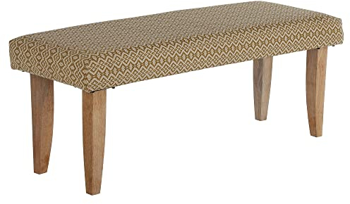 WOMO-DESIGN Sitzbank gepolstert Palma aus Stoffbezug, 120 x 48 x 40 cm, Holzoptik-Weiß-Gold, Holzbeine Unikat Landhaus-Stil Retro Sitzbank Polsterbank Flurbank Bank Truhenbank Sitzpolster Schuhbank