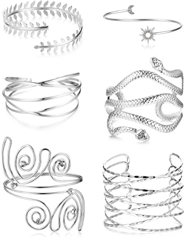 ORAZIO 6 PCS Oberarmreif Gold Oberarm Manschetten Armbänder für Damen Armreif Oberarm Offene Armreifen Einfaches Schlangen Spiralarm Band Set Verstellbare Armreif Schmuck für Halloween Accessoires