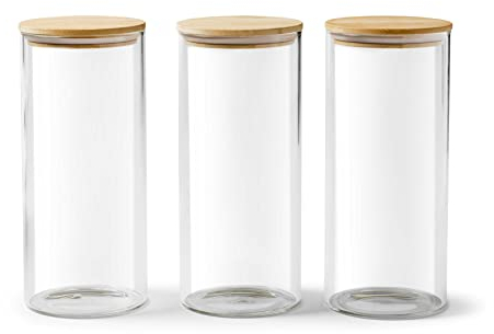 Franklin Lade Glass Storage Jars | 3 Piece Set 1300ml | Airtight Bamboo Lids | Glass Jars with lids | Kitchen Storage Containers | Pantry Storage Containers | Storage Jars for Kitchen