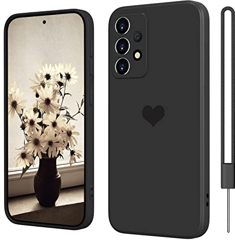 Samsung Galaxy A53 5G Hülle Silikon Case mit Herz, SupVict Hanyhülle Samsung Galaxy A53 5G Dünn mit Microfiber, Kratzfeste Rundumschutz Case Stoßfest Slim Hülle für Samsung Galaxy A53 5G 6.5'' Schwarz