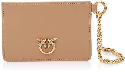 Pinko CARDHOLDER Chain Vitello Seta, Accessori da Viaggio-Portafogli Donna, D01Q_Biscotto Zenzero-Antique Gold, 12