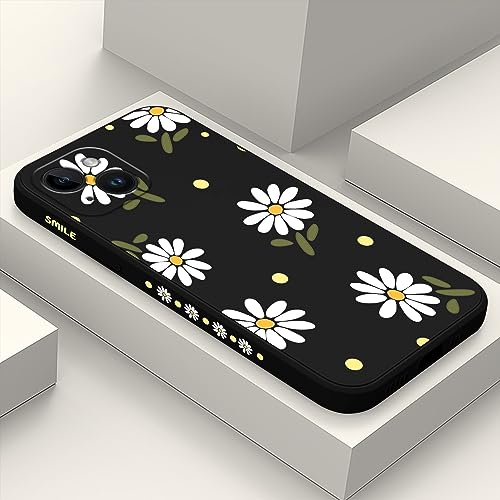 LEECG für iPhone 15 Hülle, Chrysantheme Muster Design für iPhone 15 Handyhülle mit Mikrofaser weiche flüssigem Silikon für iPhone 15 Schutzhülle-Schwarz 1