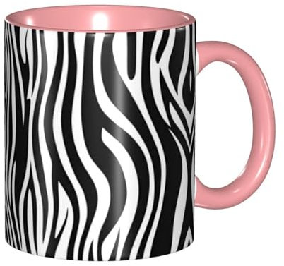 Mug classique rose en céramique pour cappuccino, latte, céréales, yaourt, lait, boissons chaudes ou froides, four à micro-ondes, rayures zébrées noires et blanches