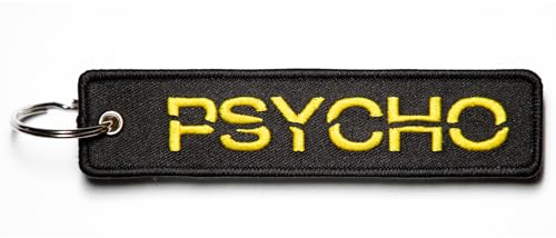 RENEGADE® Motorrad Schlüsselanhänger aus Stoff mit Schlüsselring Bestickt & Kratzfest - 130 x 30 mm, schwarz - (PSYCHO)
