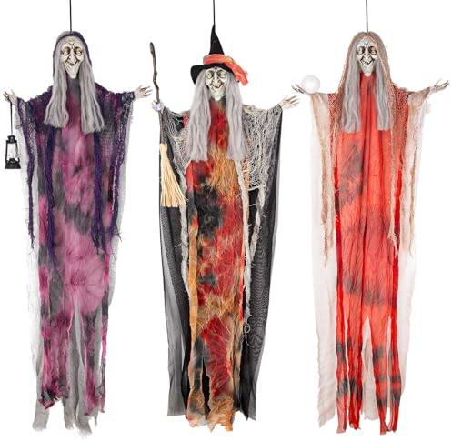 3 Stück Halloween Deko Hexe zum Aufhängen 90cm, Halloween Hexe Hängegeister für Spukhaus-Requisiten, Hhalloween Deko Garten Outdoor