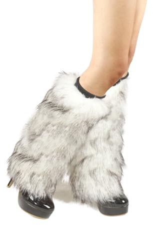 Faxianther Women Fuzzy Faux Fur Leg Warmers Windproof Thick Leg Sleeves Raves Night Out Halloween Costume Boot Cuff Cover