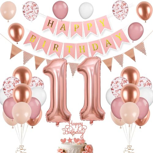 11. Geburtstag Deko Roségold, Luftballon 11. Geburtstag, Geburtstagsdeko 11 Jahr, Mädchen 11 jahre Geburtstag deko, Zahl 11 Luftballons Tortendeko Roségold Weiß Rosa Ballons für Geburtstag Party Deko
