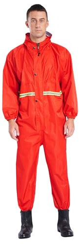 Jan Jean Herren Arbeitsoverall Langarm Overall Jumpsuit mit Kapuzen Arbeitsanzug Schutzoverall Regenanzug Arbeitsuniform Arbeitskleidung Rot 5XL