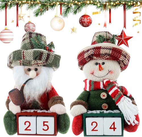 Adventskalender Kisten Holz, Weihnachts Countdown Kalender mit Holz Würfel, Weihnachtskalender Tischdeko, Weihnachten Holzfiguren Deko Countdown Kalender für Büro Hochzeits Ferien (2 Stück)